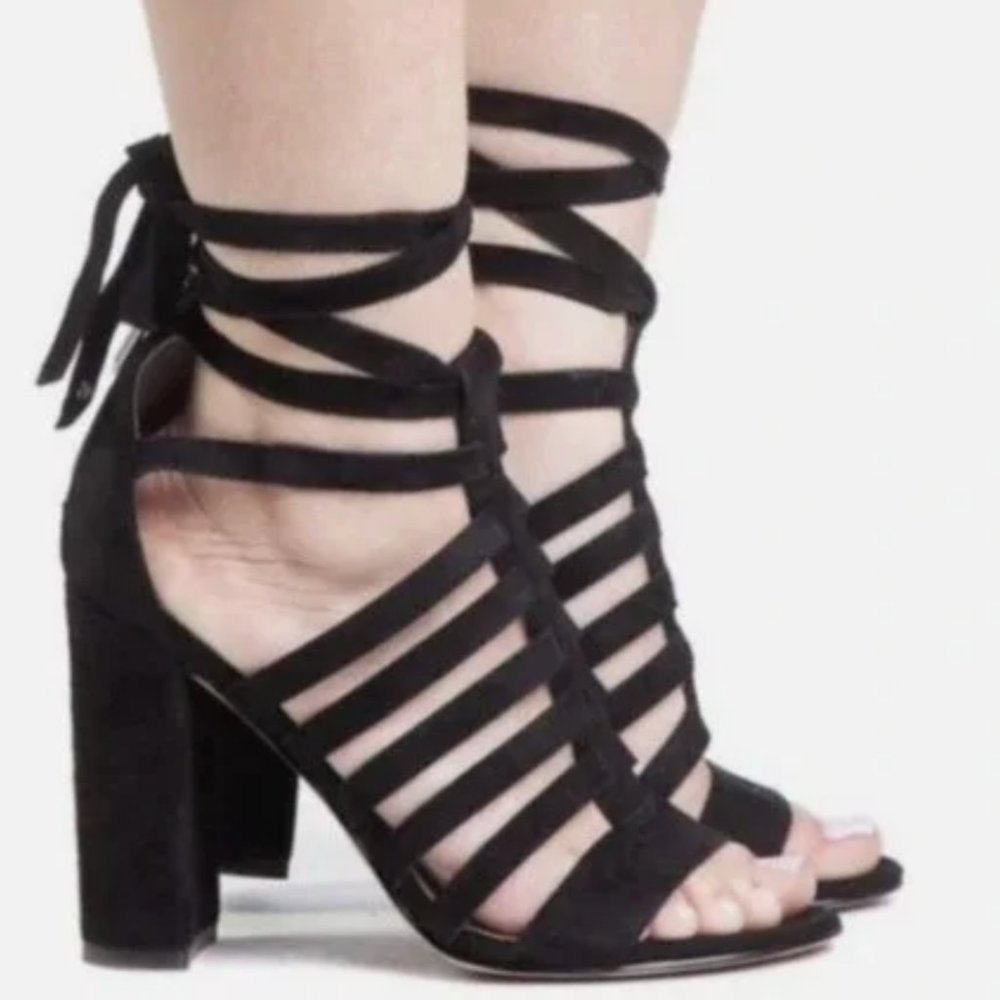 Sam Edelman Black Lace Up Strappy Heels